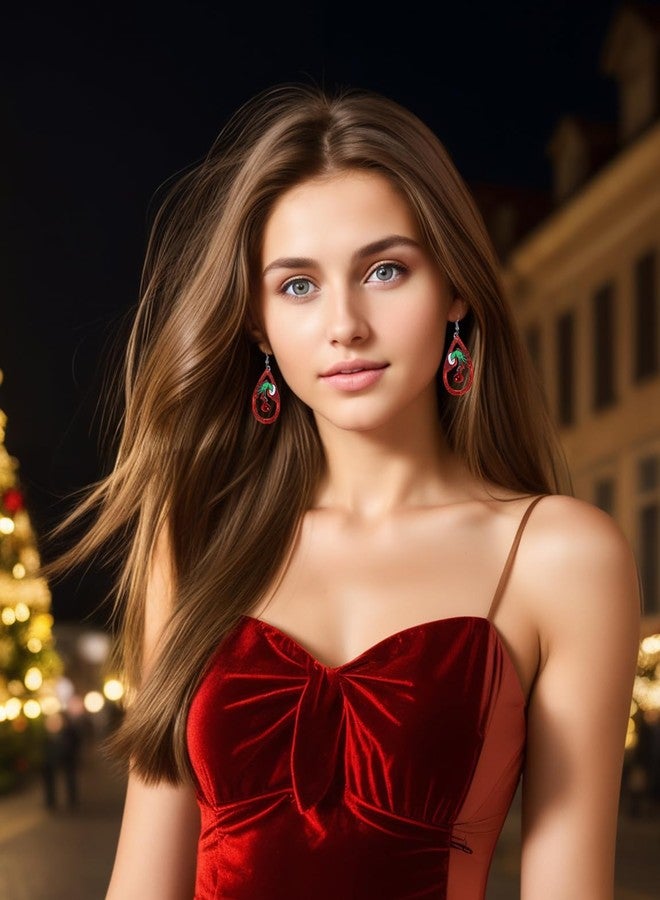 JSLOVFLO Christmas Earrings for Women Red Green Christmas Jingle Bell Earrings Glitter Teardrop Dangle Earrings Holiday New Year Presents - Image 2